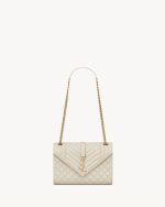 YSL Envelope Medium in Quilted Grain De Poudre Embossed Leather
